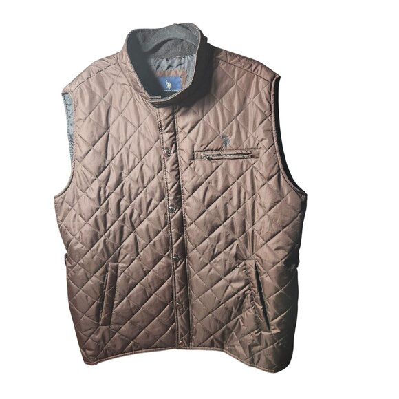U.S. Polo Assn. Quilted Brown Vest XXL Snap & Zip Closure Lightweight Outerwear - Picture 1 of 12